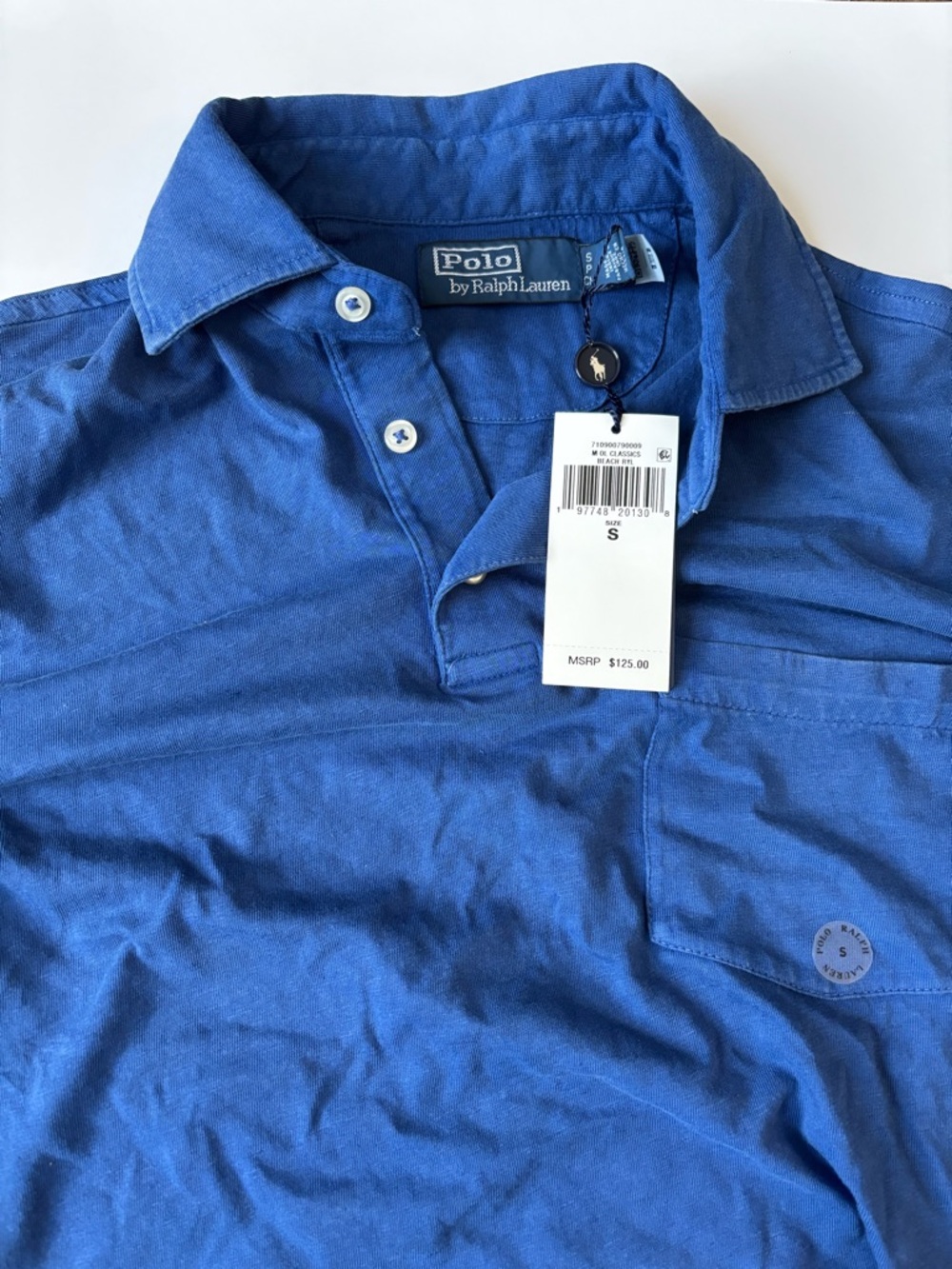 Polo Ralph Lauren Size S Blue Classic Fit Short Sleeve Cotton- Linen Polo Shirt